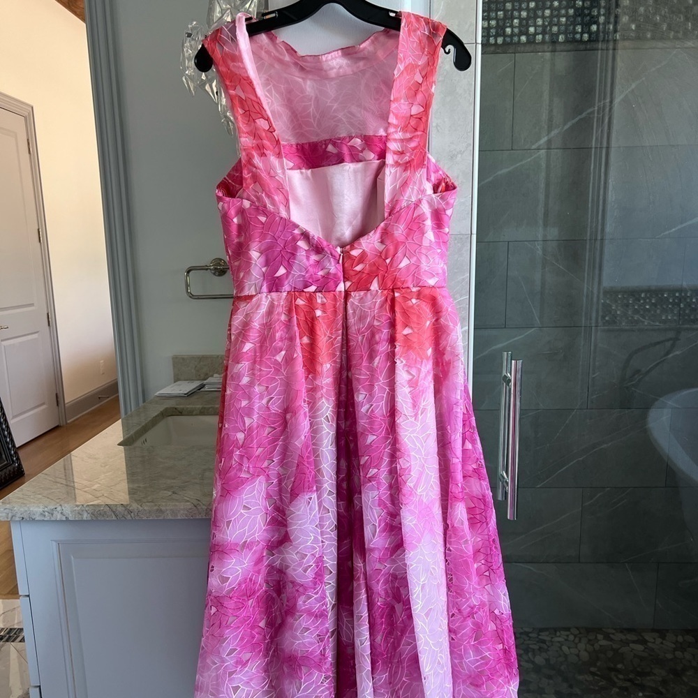 Monique Lhuillier Pink Floral Lace Fit Flare Dress - Picture 8 of 13